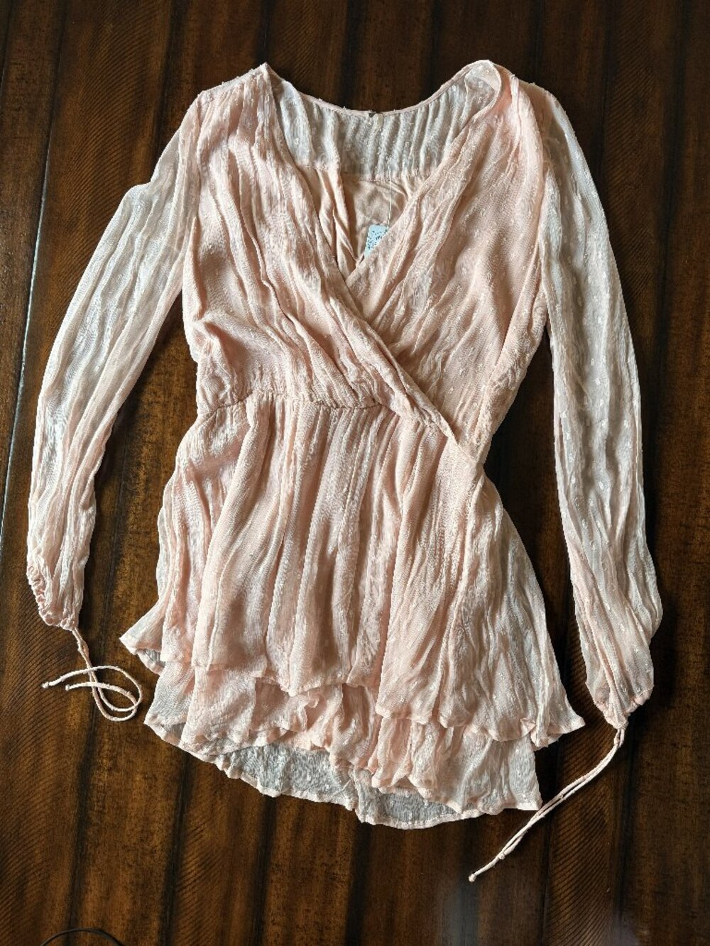 Free People Peach Swiss Dot Ruffle Long Sleeve Dress M